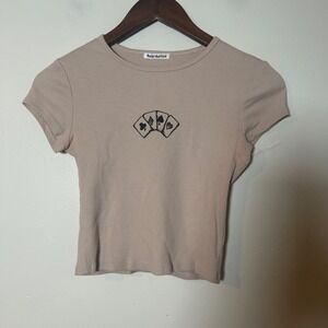 Reformation Taupe Ribbed Short Sleeve Tee with Card Suits